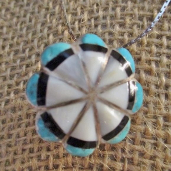 Jewelry - STERLING SILVER CONCHO TURQUOISE FLOWER Necklace